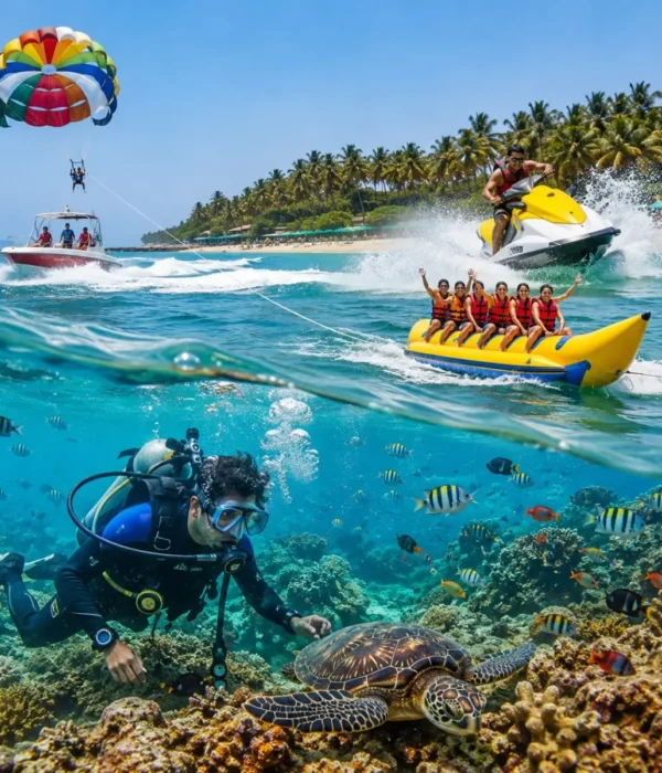 Tarkarli Scuba & Water Sports Tour Package featuring scuba diving, snorkeling, parasailing, jet skiing, Tarkarli Beach and Sindhudurg Fort.