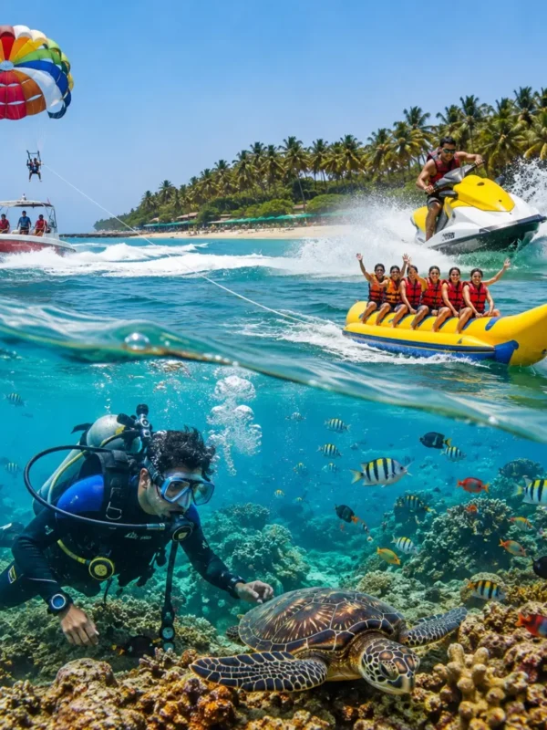 Tarkarli Scuba & Water Sports Tour Package featuring scuba diving, snorkeling, parasailing, jet skiing, Tarkarli Beach and Sindhudurg Fort.