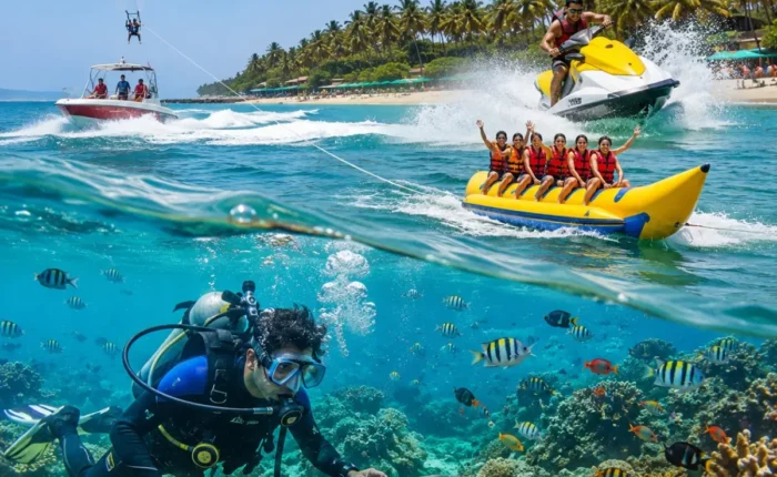 Tarkarli Scuba & Water Sports Tour Package featuring scuba diving, snorkeling, parasailing, jet skiing, Tarkarli Beach and Sindhudurg Fort.