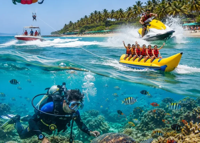Tarkarli Scuba & Water Sports Tour Package featuring scuba diving, snorkeling, parasailing, jet skiing, Tarkarli Beach and Sindhudurg Fort.
