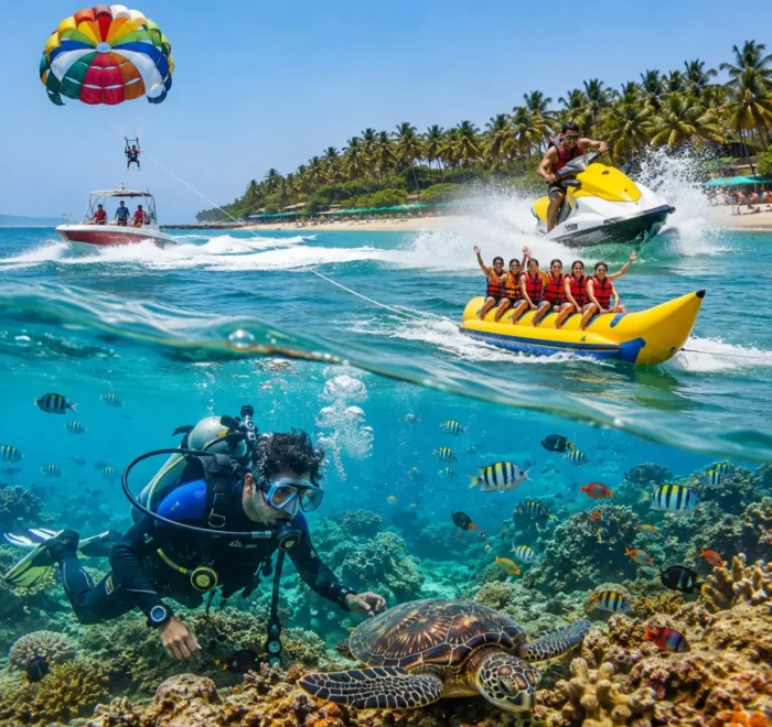 Tarkarli Scuba & Water Sports Tour Package featuring scuba diving, snorkeling, parasailing, jet skiing, Tarkarli Beach and Sindhudurg Fort.