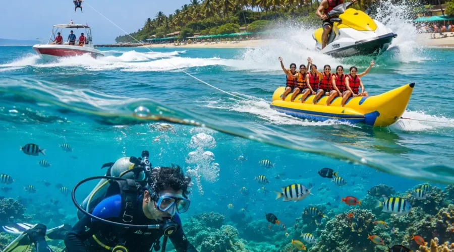 Tarkarli Scuba & Water Sports Tour Package featuring scuba diving, snorkeling, parasailing, jet skiing, Tarkarli Beach and Sindhudurg Fort.