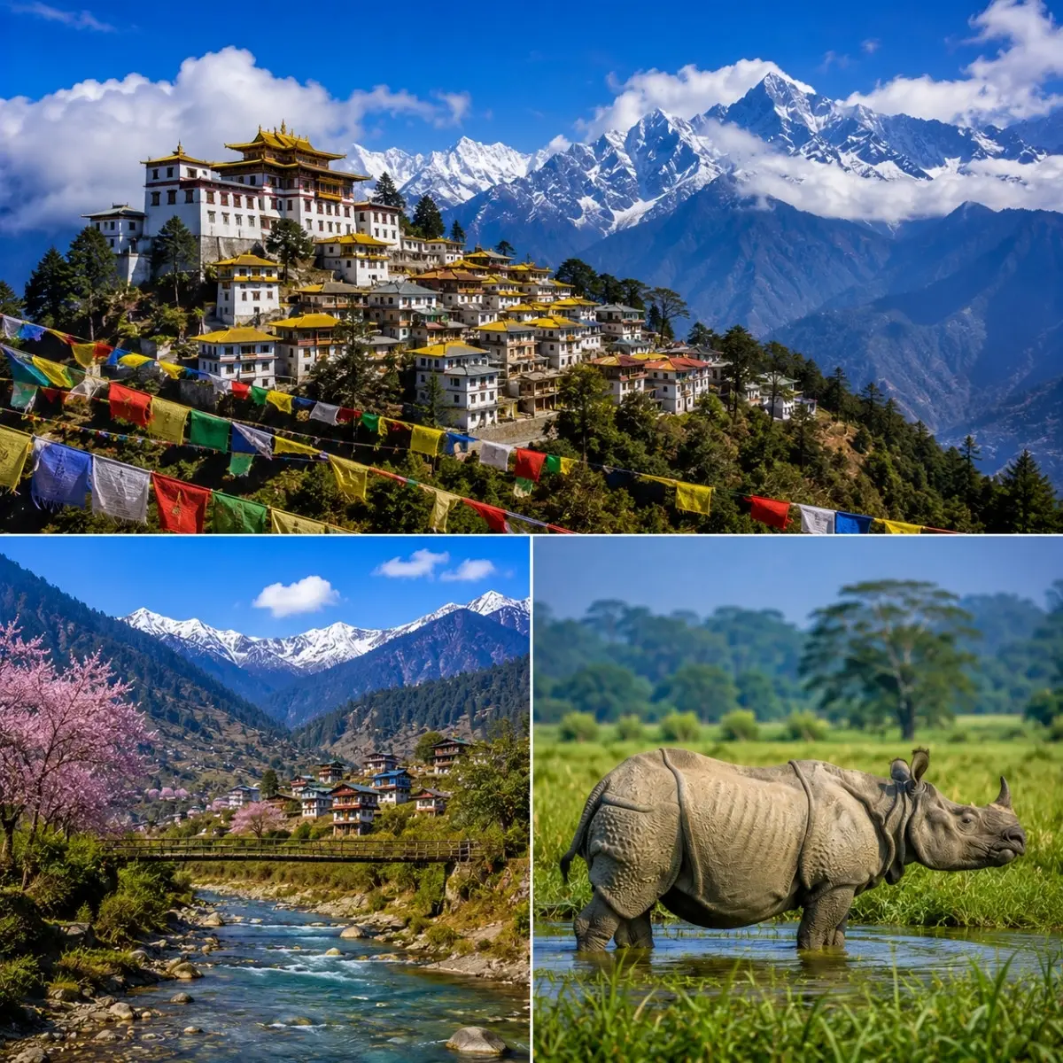 Tawang, Dirang & Kaziranga Tour Package featuring Tawang Monastery, Sela Pass, Dirang Valley and Kaziranga National Park safari