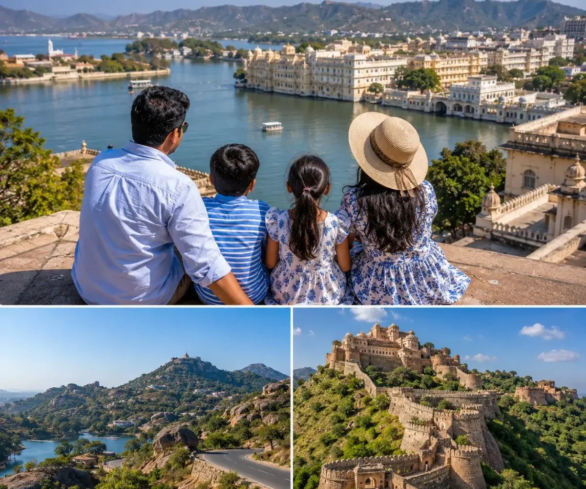 Udaipur Mount Abu Kumbhalgarh Family Tour Package featuring City Palace, Lake Pichola, Nakki Lake, Dilwara Temples and Kumbhalgarh Fort.
