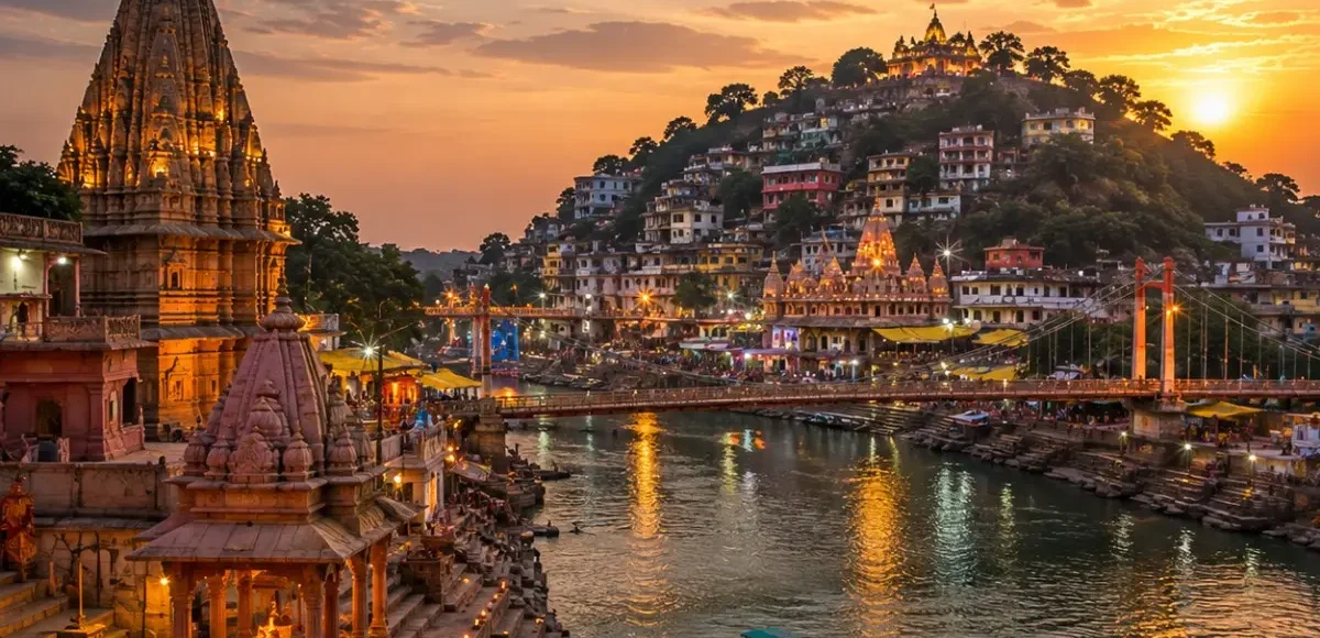 Ujjain Omkareshwar Jyotirlinga Tour Package featuring Mahakaleshwar Jyotirlinga, Omkareshwar Temple, Ram Ghat and Kaal Bhairav Temple.