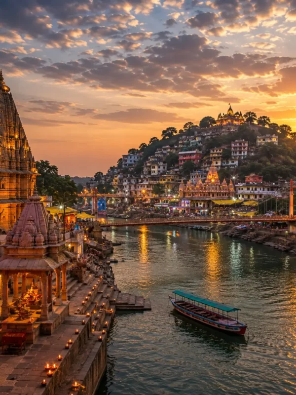 Ujjain Omkareshwar Jyotirlinga Tour Package featuring Mahakaleshwar Jyotirlinga, Omkareshwar Temple, Ram Ghat and Kaal Bhairav Temple.