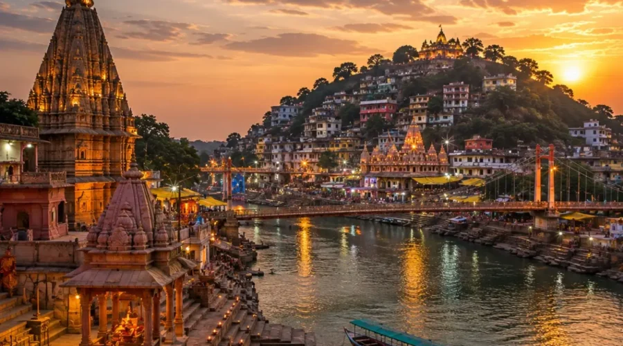Ujjain Omkareshwar Jyotirlinga Tour Package featuring Mahakaleshwar Jyotirlinga, Omkareshwar Temple, Ram Ghat and Kaal Bhairav Temple.
