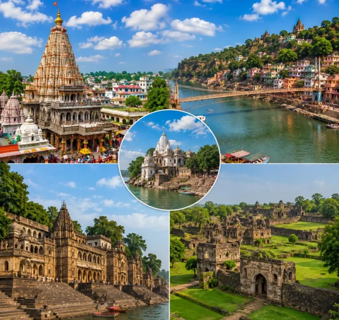 Ujjain Omkareshwar Maheshwar Mandu Tour Package featuring Mahakaleshwar Jyotirlinga, Omkareshwar Temple, Maheshwar Fort, Ahilya Fort and Jahaz Mahal Mandu.