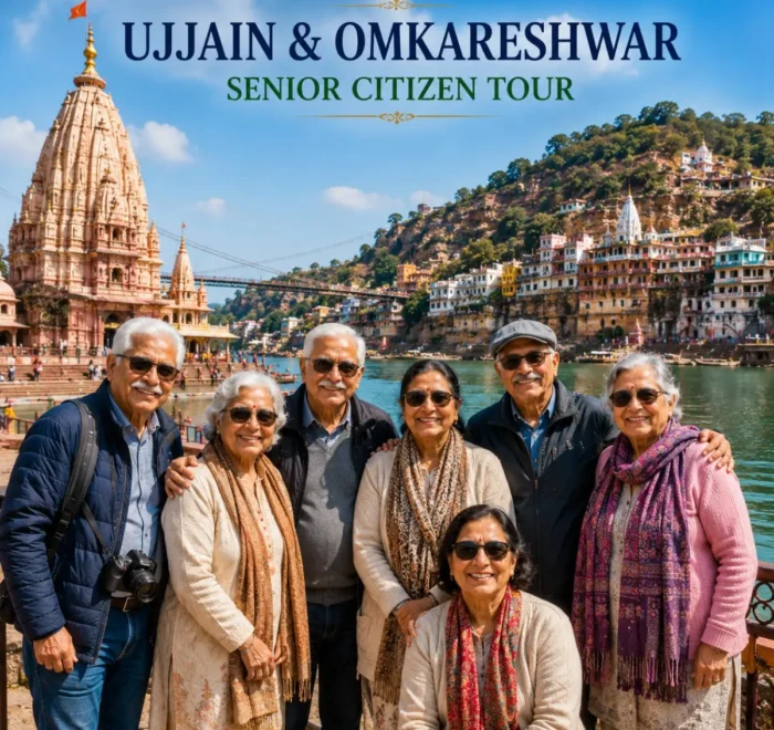 Ujjain Omkareshwar Senior Citizen Tour Package featuring Mahakaleshwar Jyotirlinga, Omkareshwar Temple, Narmada River and peaceful pilgrimage experiences.