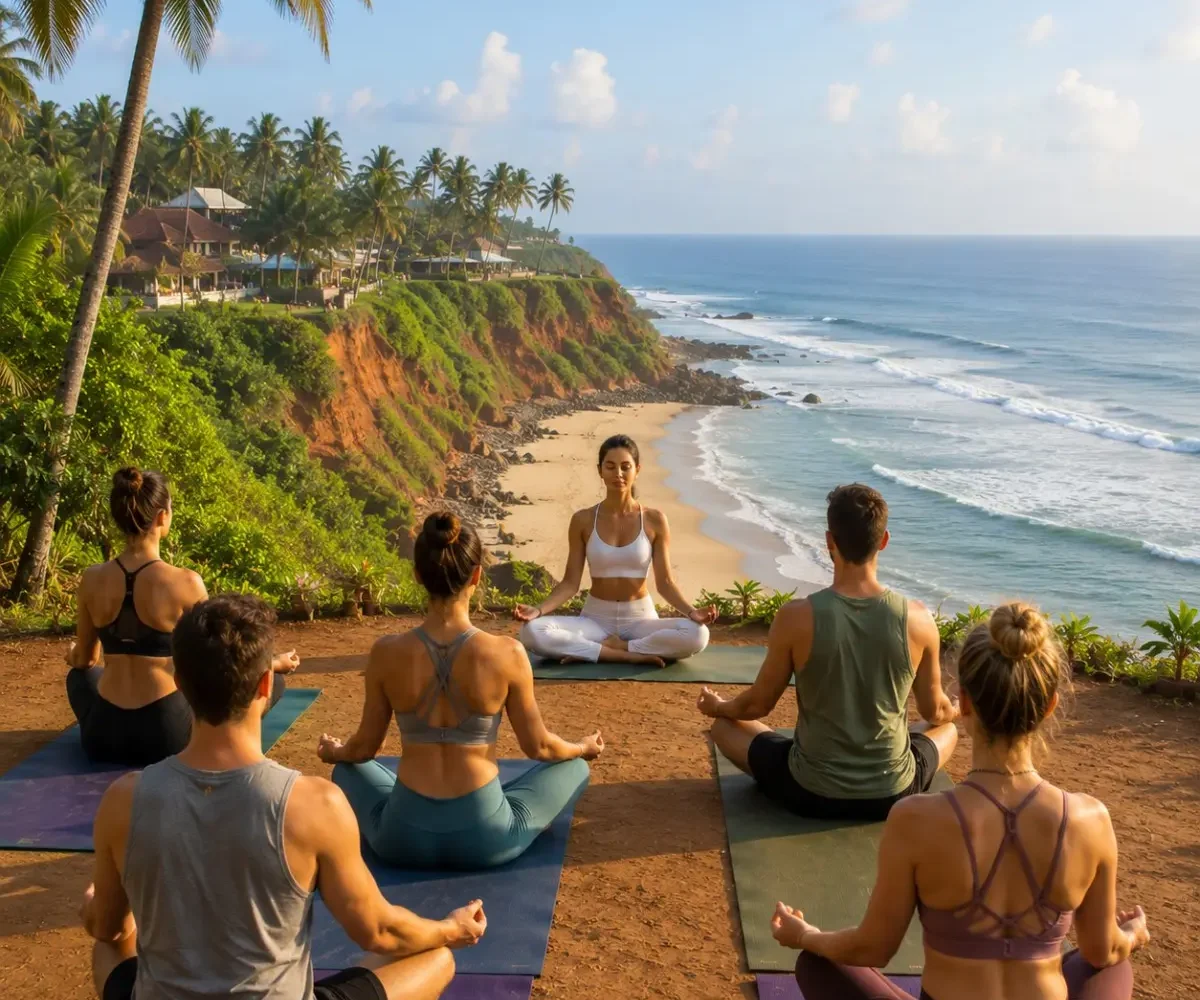 Varkala Beach Yoga Tour Package featuring cliffside yoga, meditation, Ayurveda, Varkala Beach, Papanasam Beach and Kerala wellness retreats.