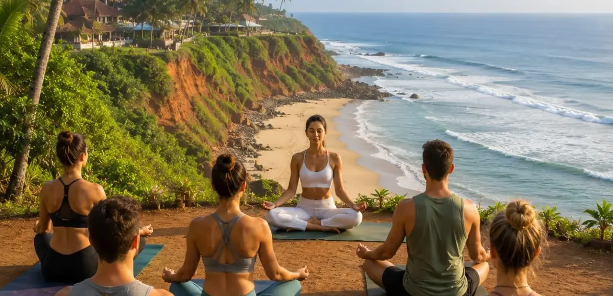 Varkala Beach Yoga Tour Package featuring cliffside yoga, meditation, Ayurveda, Varkala Beach, Papanasam Beach and Kerala wellness retreats.