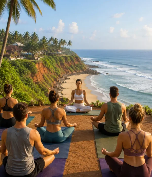 Varkala Beach Yoga Tour Package featuring cliffside yoga, meditation, Ayurveda, Varkala Beach, Papanasam Beach and Kerala wellness retreats.