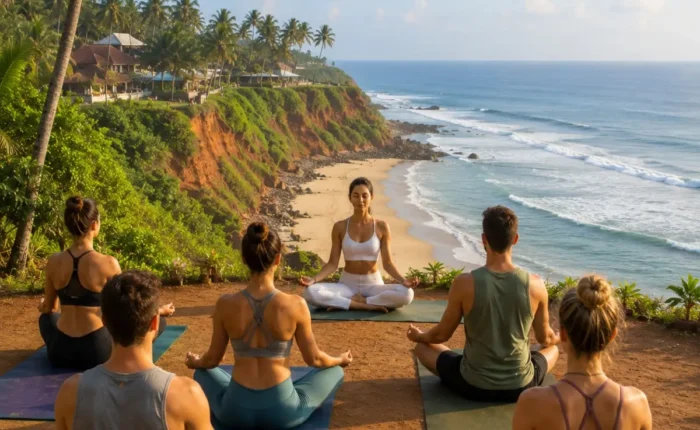 Varkala Beach Yoga Tour Package featuring cliffside yoga, meditation, Ayurveda, Varkala Beach, Papanasam Beach and Kerala wellness retreats.