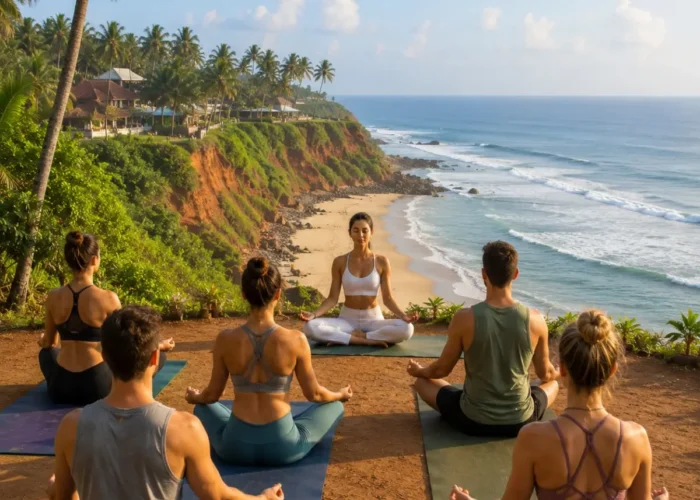 Varkala Beach Yoga Tour Package featuring cliffside yoga, meditation, Ayurveda, Varkala Beach, Papanasam Beach and Kerala wellness retreats.