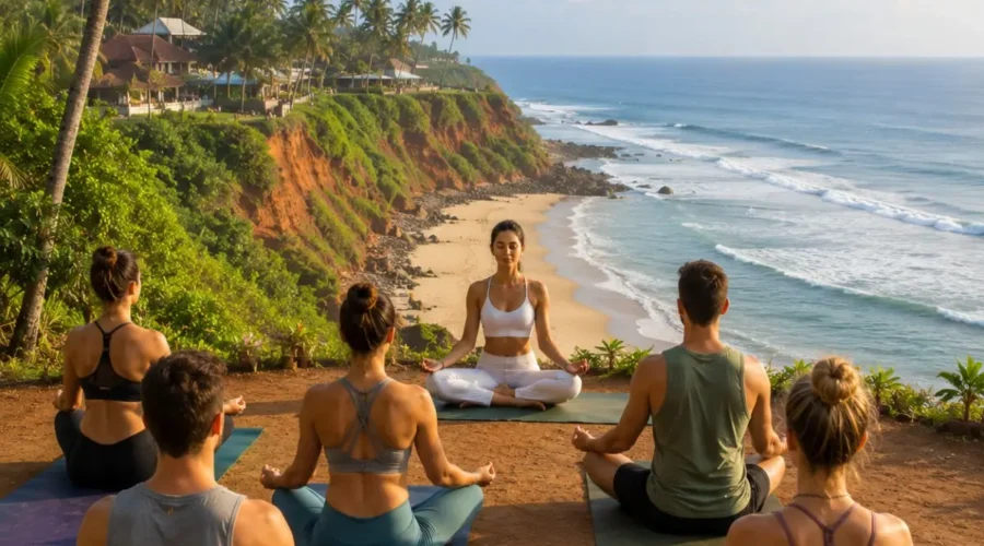 Varkala Beach Yoga Tour Package featuring cliffside yoga, meditation, Ayurveda, Varkala Beach, Papanasam Beach and Kerala wellness retreats.