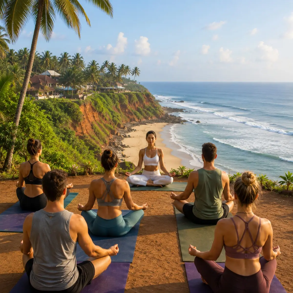 Varkala Beach Yoga Tour Package featuring cliffside yoga, meditation, Ayurveda, Varkala Beach, Papanasam Beach and Kerala wellness retreats.