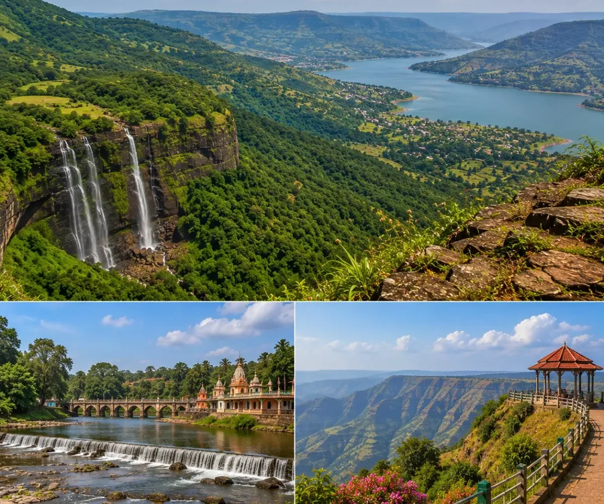Wai Panchgani Mahabaleshwar Tour Package featuring Dholya Ganpati Temple, Table Land, Venna Lake, Arthur's Seat, Mapro Garden and lush Sahyadri hills.