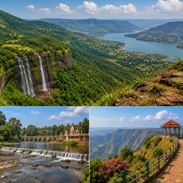 Wai Panchgani Mahabaleshwar Tour Package featuring Dholya Ganpati Temple, Table Land, Venna Lake, Arthur's Seat, Mapro Garden and lush Sahyadri hills.
