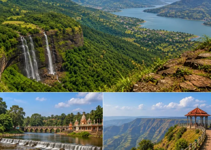 Wai Panchgani Mahabaleshwar Tour Package featuring Dholya Ganpati Temple, Table Land, Venna Lake, Arthur's Seat, Mapro Garden and lush Sahyadri hills.