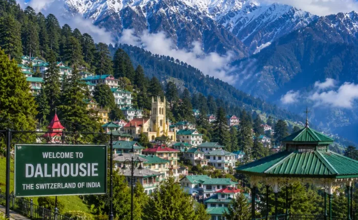 Dalhousie hill station with pine forests, colonial charm, green valleys and clear morning Himalayan mountain views.