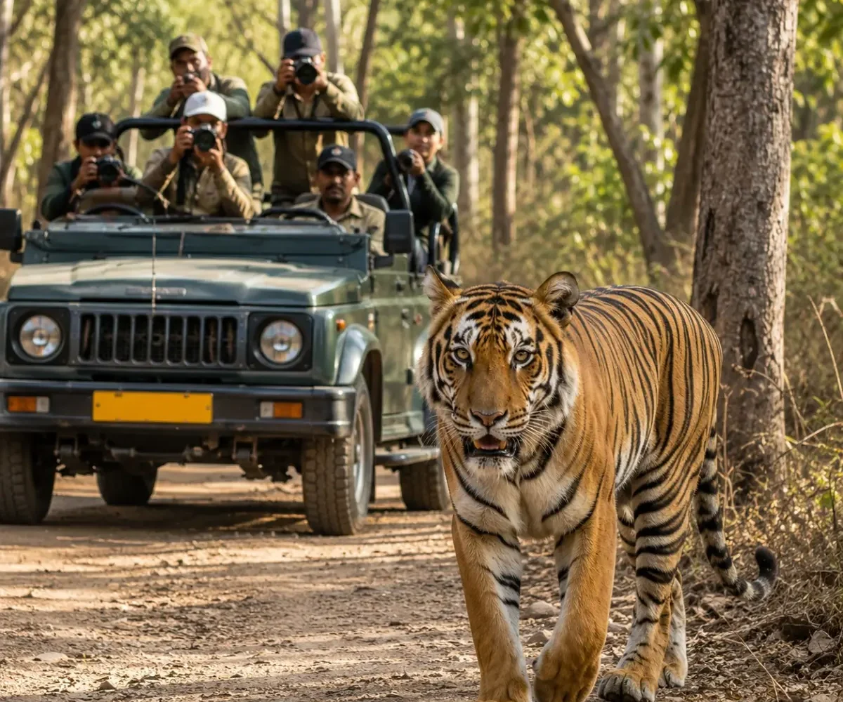 Jim Corbett Wildlife Safari Tour Package featuring jeep safaris, Bengal tigers, elephants, forests and wildlife adventures in Uttarakhand.