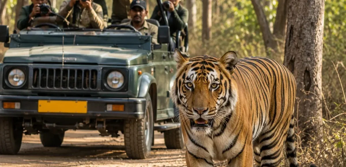 Jim Corbett Wildlife Safari Tour Package featuring jeep safaris, Bengal tigers, elephants, forests and wildlife adventures in Uttarakhand.