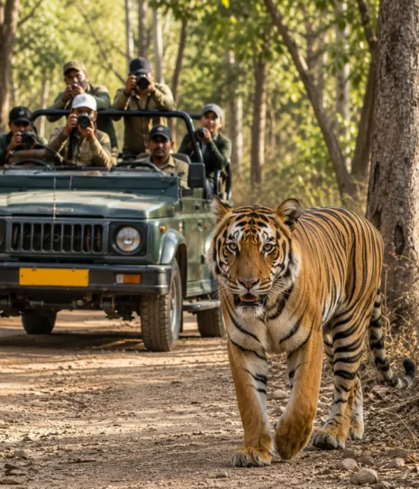 Jim Corbett Wildlife Safari Tour Package featuring jeep safaris, Bengal tigers, elephants, forests and wildlife adventures in Uttarakhand.