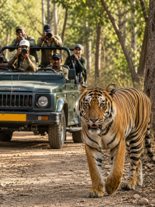 Jim Corbett Wildlife Safari Tour Package featuring jeep safaris, Bengal tigers, elephants, forests and wildlife adventures in Uttarakhand.