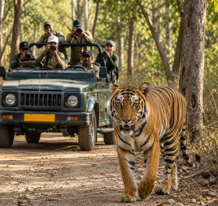 Jim Corbett Wildlife Safari Tour Package featuring jeep safaris, Bengal tigers, elephants, forests and wildlife adventures in Uttarakhand.