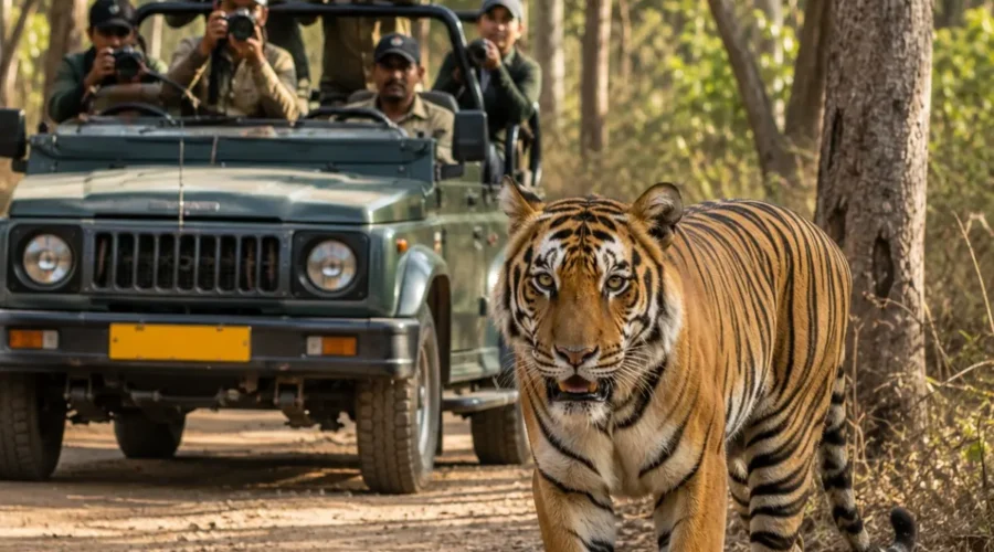 Jim Corbett Wildlife Safari Tour Package featuring jeep safaris, Bengal tigers, elephants, forests and wildlife adventures in Uttarakhand.