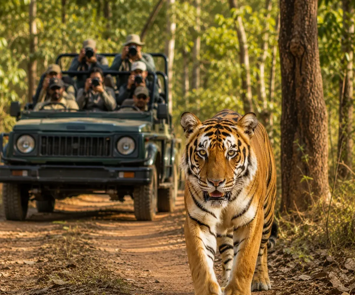 Kanha Wildlife Safari Tour Package featuring Bengal tigers, Barasingha, jeep safaris, Kanha National Park and wildlife adventures in Madhya Pradesh.
