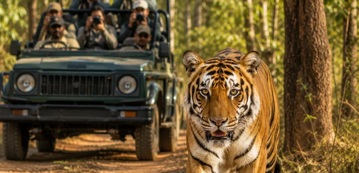 Kanha Wildlife Safari Tour Package featuring Bengal tigers, Barasingha, jeep safaris, Kanha National Park and wildlife adventures in Madhya Pradesh.