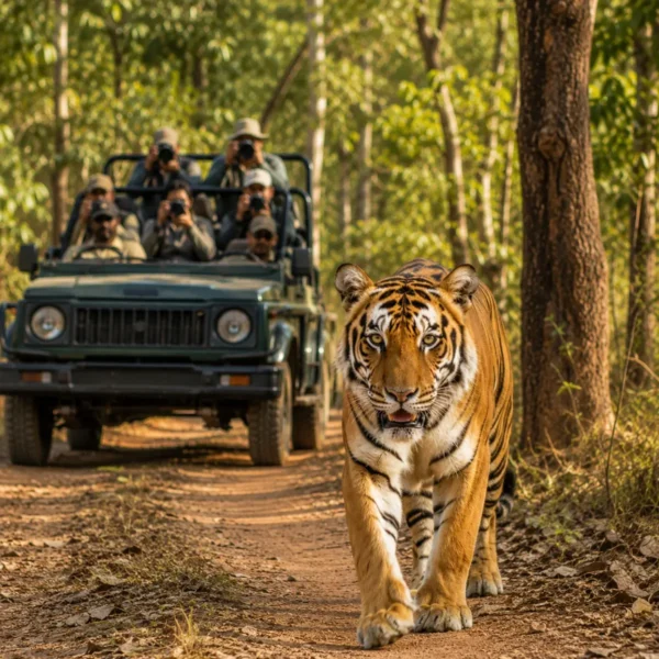 Kanha Wildlife Safari Tour Package featuring Bengal tigers, Barasingha, jeep safaris, Kanha National Park and wildlife adventures in Madhya Pradesh.