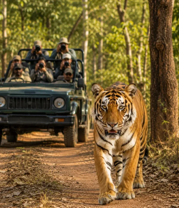Kanha Wildlife Safari Tour Package featuring Bengal tigers, Barasingha, jeep safaris, Kanha National Park and wildlife adventures in Madhya Pradesh.