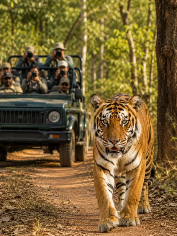 Kanha Wildlife Safari Tour Package featuring Bengal tigers, Barasingha, jeep safaris, Kanha National Park and wildlife adventures in Madhya Pradesh.