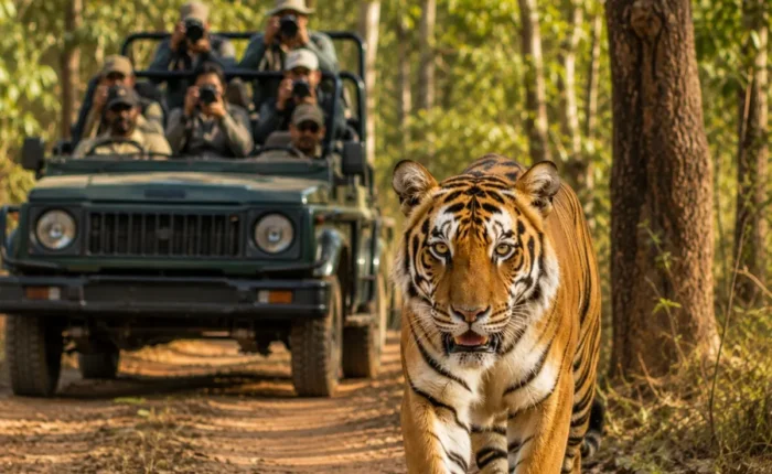 Kanha Wildlife Safari Tour Package featuring Bengal tigers, Barasingha, jeep safaris, Kanha National Park and wildlife adventures in Madhya Pradesh.
