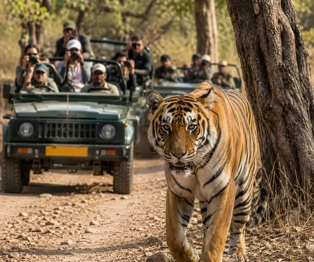 Ranthambore Tiger Safari Tour Package featuring Bengal tigers, jeep safari, Ranthambore National Park and Rajasthan wildlife adventures.