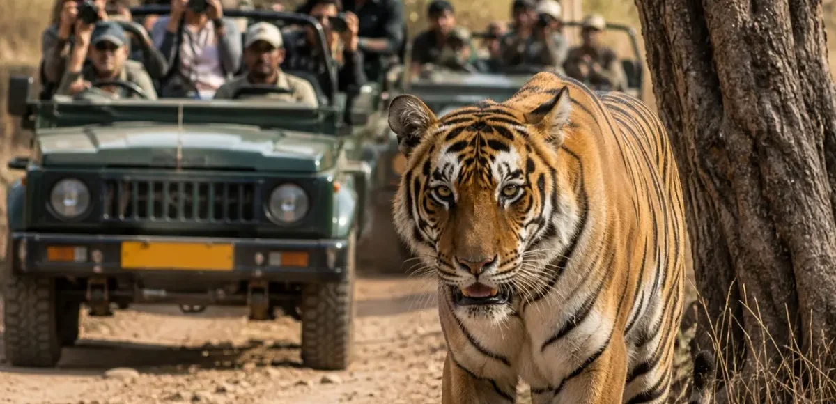 Ranthambore Tiger Safari Tour Package featuring Bengal tigers, jeep safari, Ranthambore National Park and Rajasthan wildlife adventures.