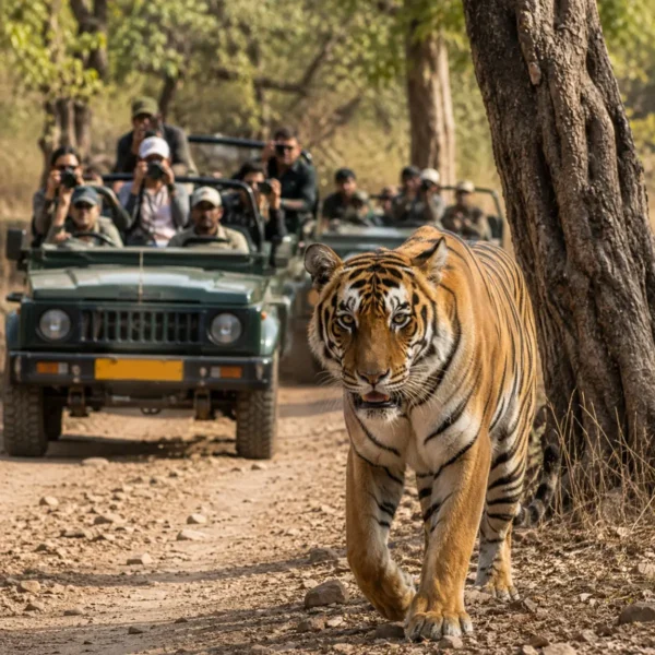 Ranthambore Tiger Safari Tour Package featuring Bengal tigers, jeep safari, Ranthambore National Park and Rajasthan wildlife adventures.