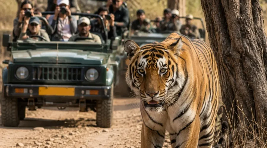 Ranthambore Tiger Safari Tour Package featuring Bengal tigers, jeep safari, Ranthambore National Park and Rajasthan wildlife adventures.
