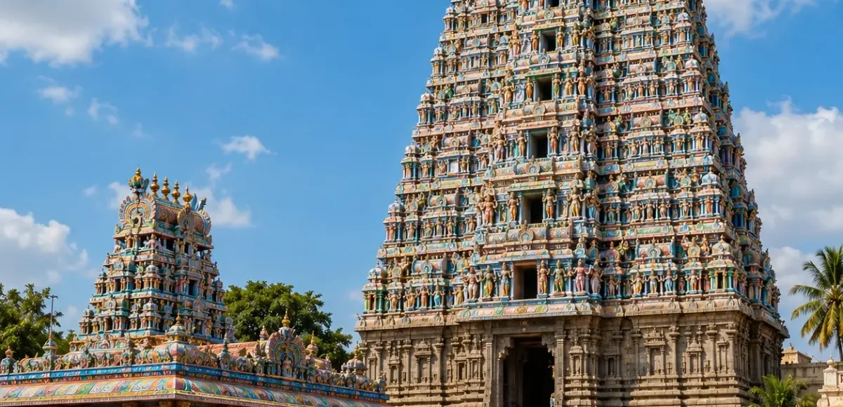 South India Temple Tour Package featuring Tirupati Balaji, Rameswaram, Madurai Meenakshi Temple, Kanchipuram and Srirangam.