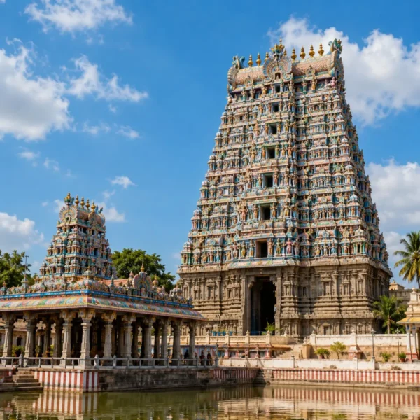 South India Temple Tour Package featuring Tirupati Balaji, Rameswaram, Madurai Meenakshi Temple, Kanchipuram and Srirangam.