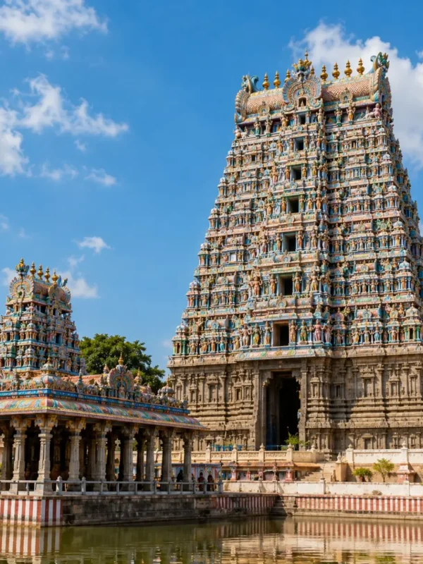South India Temple Tour Package featuring Tirupati Balaji, Rameswaram, Madurai Meenakshi Temple, Kanchipuram and Srirangam.