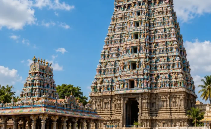 South India Temple Tour Package featuring Tirupati Balaji, Rameswaram, Madurai Meenakshi Temple, Kanchipuram and Srirangam.