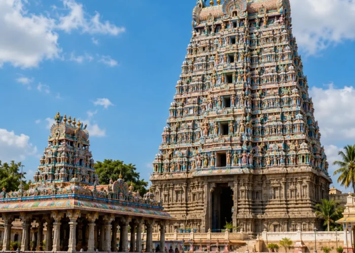 South India Temple Tour Package featuring Tirupati Balaji, Rameswaram, Madurai Meenakshi Temple, Kanchipuram and Srirangam.