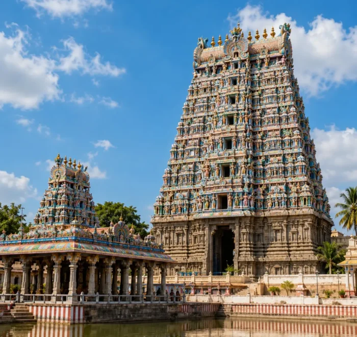 South India Temple Tour Package featuring Tirupati Balaji, Rameswaram, Madurai Meenakshi Temple, Kanchipuram and Srirangam.