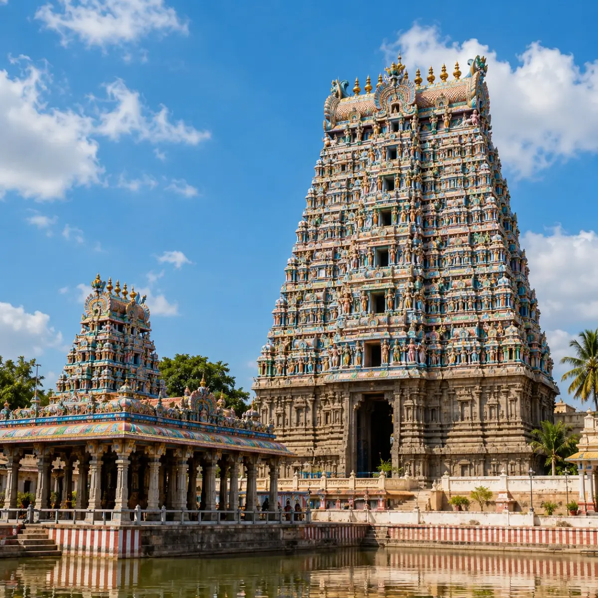 South India Temple Tour Package featuring Tirupati Balaji, Rameswaram, Madurai Meenakshi Temple, Kanchipuram and Srirangam.