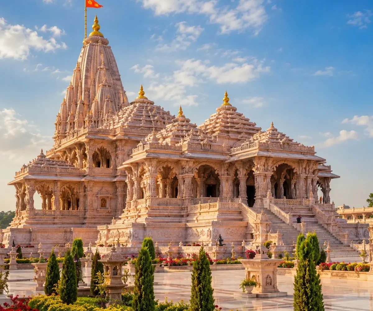 Varanasi–Ayodhya Temple Tour Package featuring Kashi Vishwanath Temple, Shri Ram Janmabhoomi Mandir, Ganga Aarti, Sarnath and spiritual experiences.