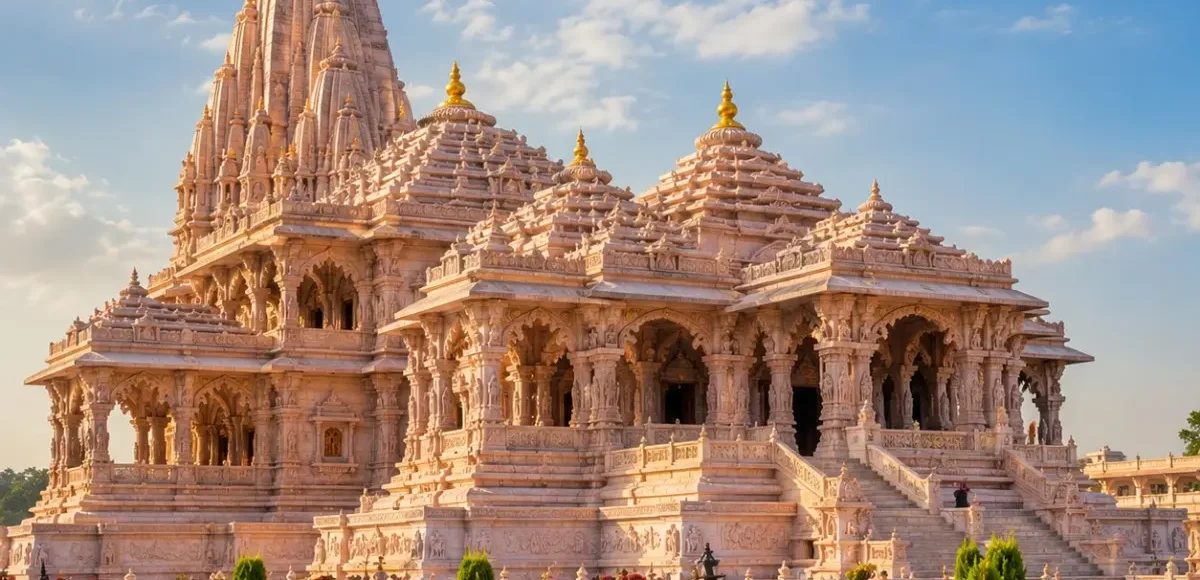 Varanasi–Ayodhya Temple Tour Package featuring Kashi Vishwanath Temple, Shri Ram Janmabhoomi Mandir, Ganga Aarti, Sarnath and spiritual experiences.