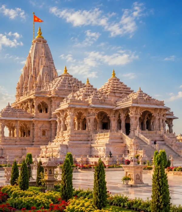 Varanasi–Ayodhya Temple Tour Package featuring Kashi Vishwanath Temple, Shri Ram Janmabhoomi Mandir, Ganga Aarti, Sarnath and spiritual experiences.